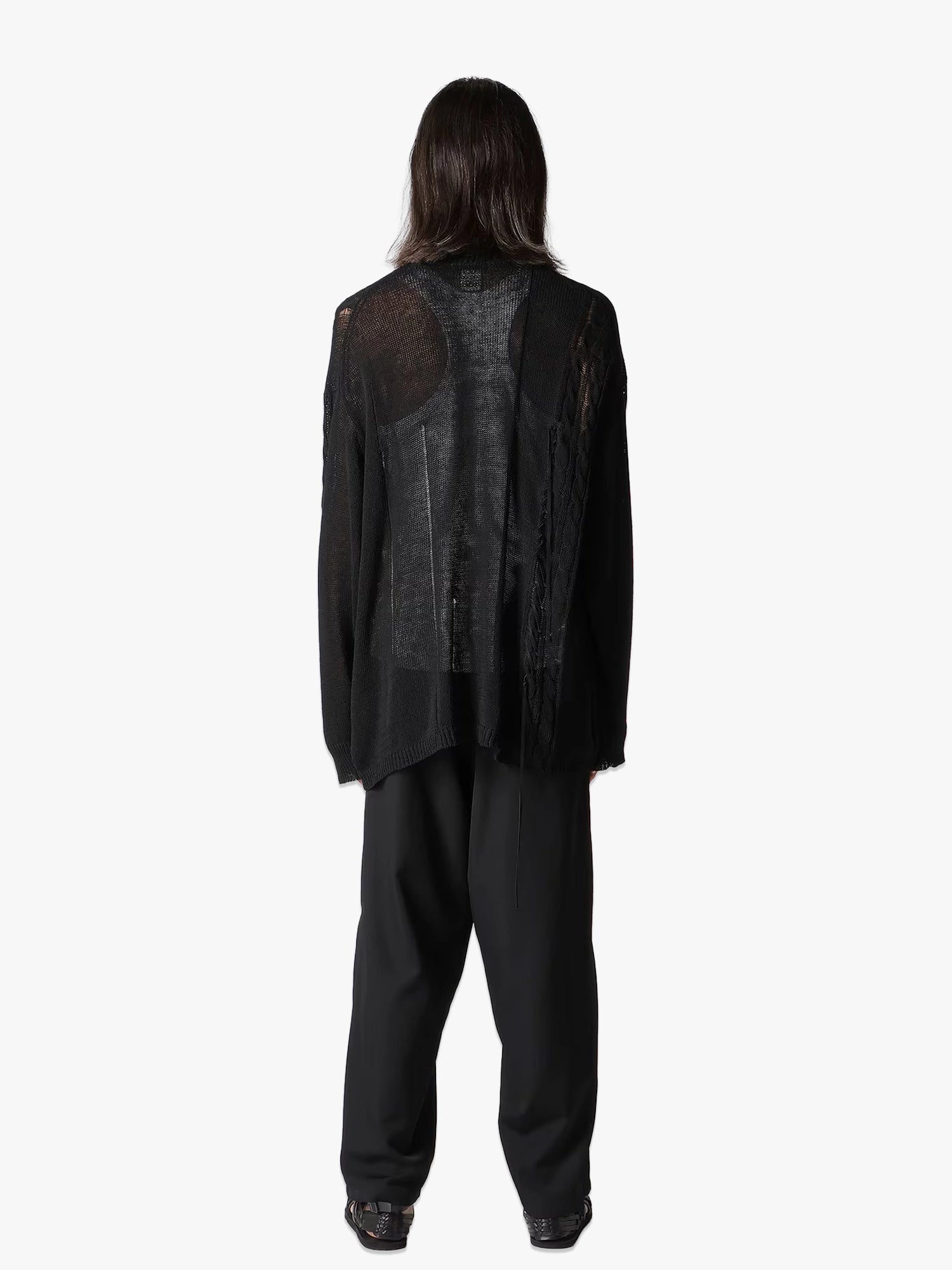 5G 2Ply Drop Stitch Leather Drawstring Sweater - Black