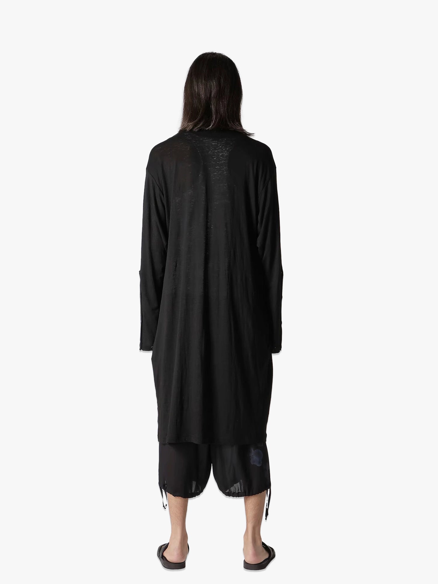 60/- Linen Plain Stitch Draped Cardi - Black