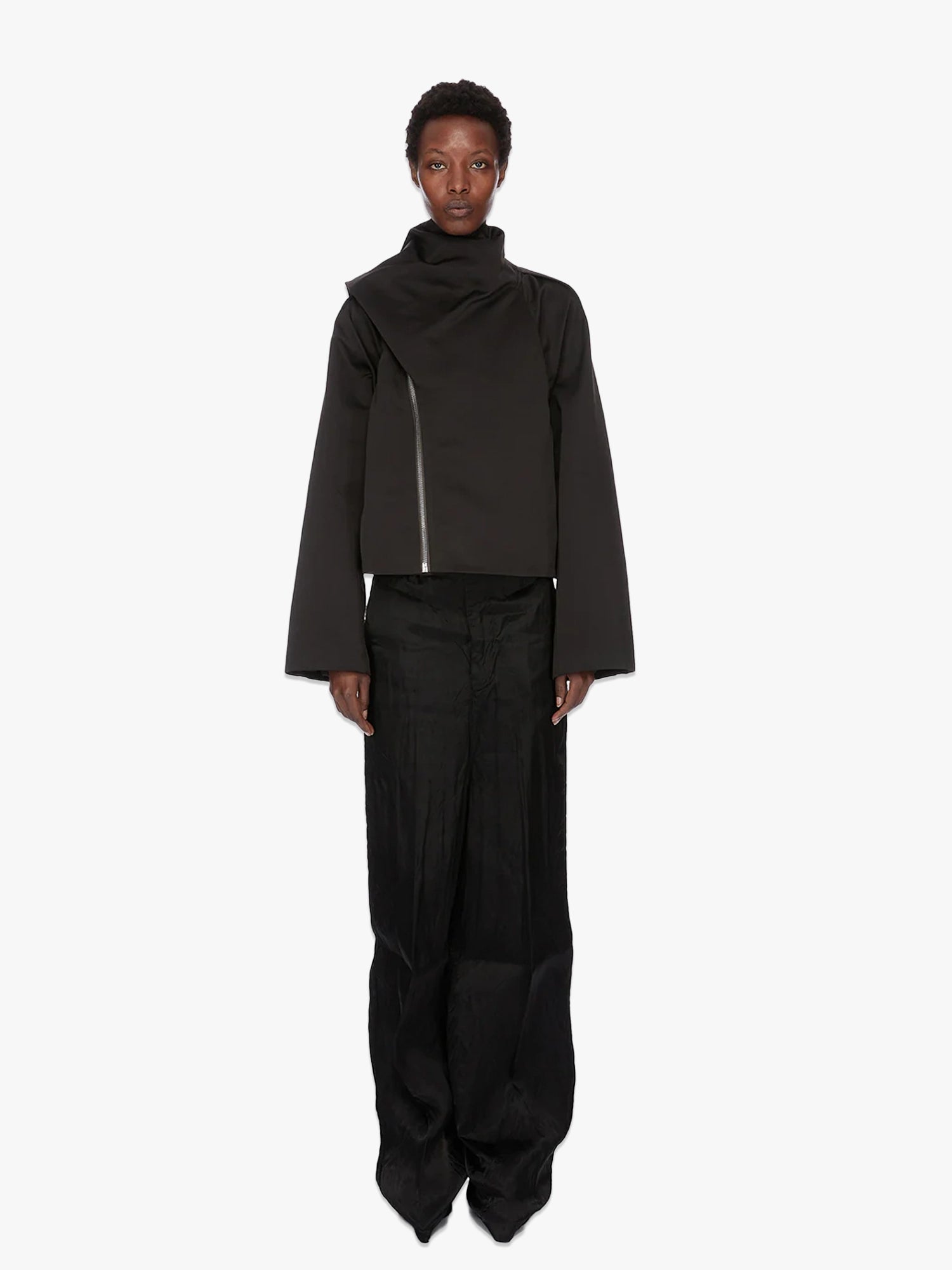 Cropped Scarf Flight Jacket - Black