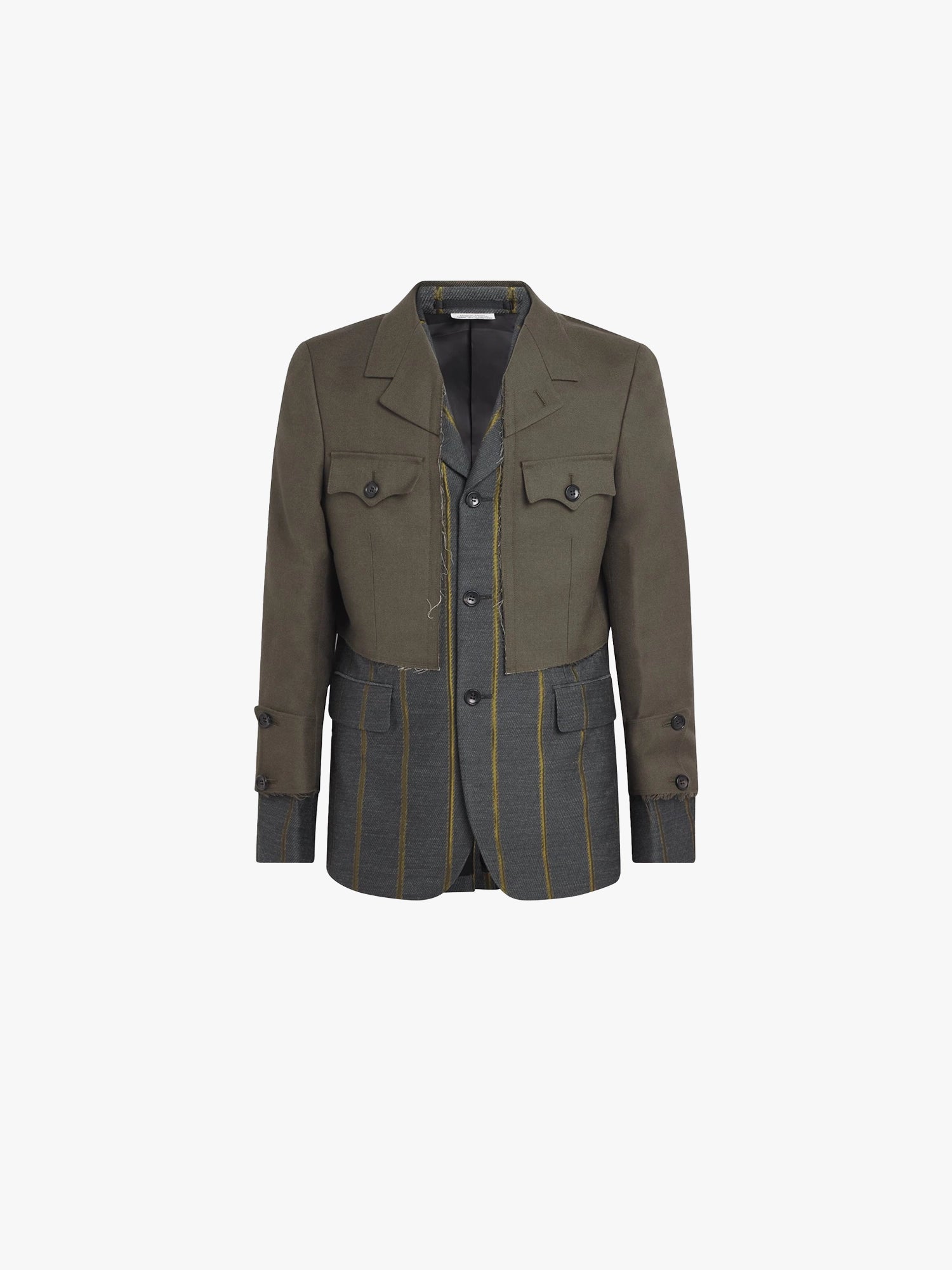 Deconstructed Stripe Military Blazer - Grey/Khaki