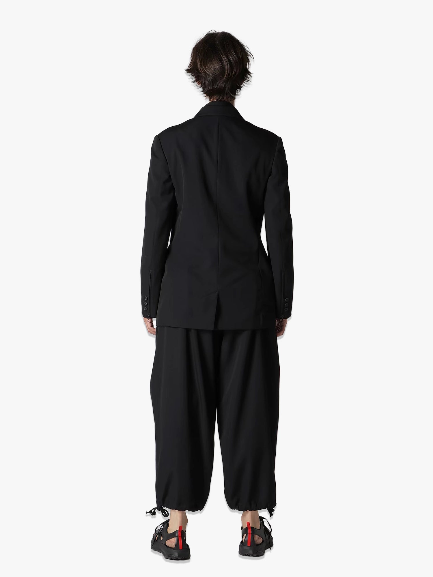 Double Left Lapel Wool Gabardine Jacket - Black