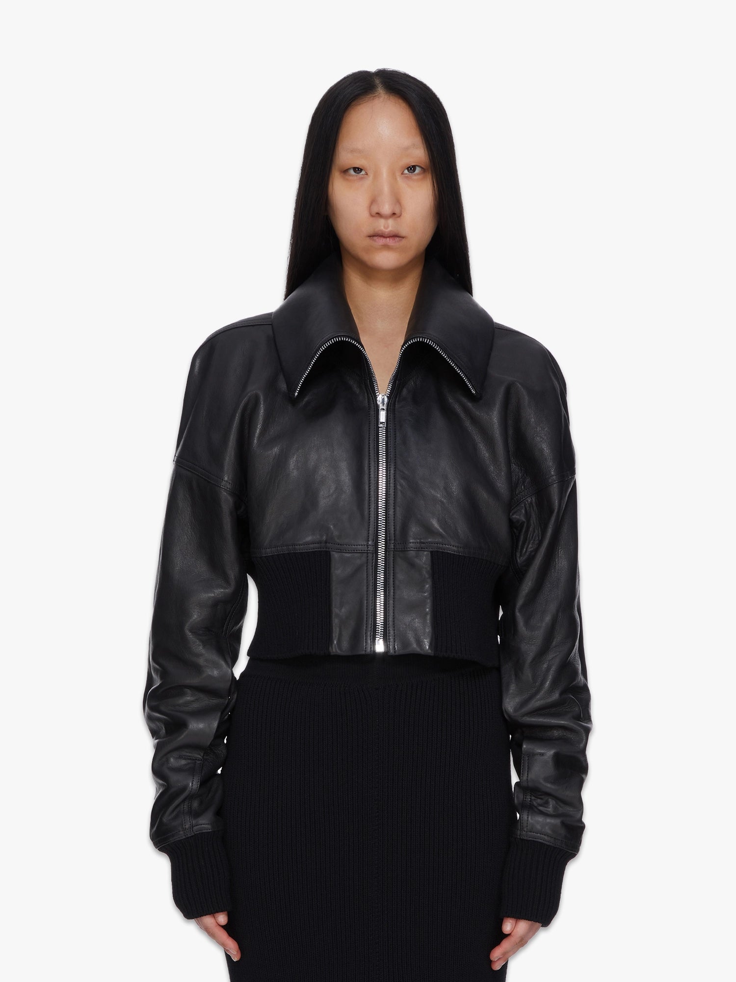 Dracucollar Cropped Padded Bomber - Black