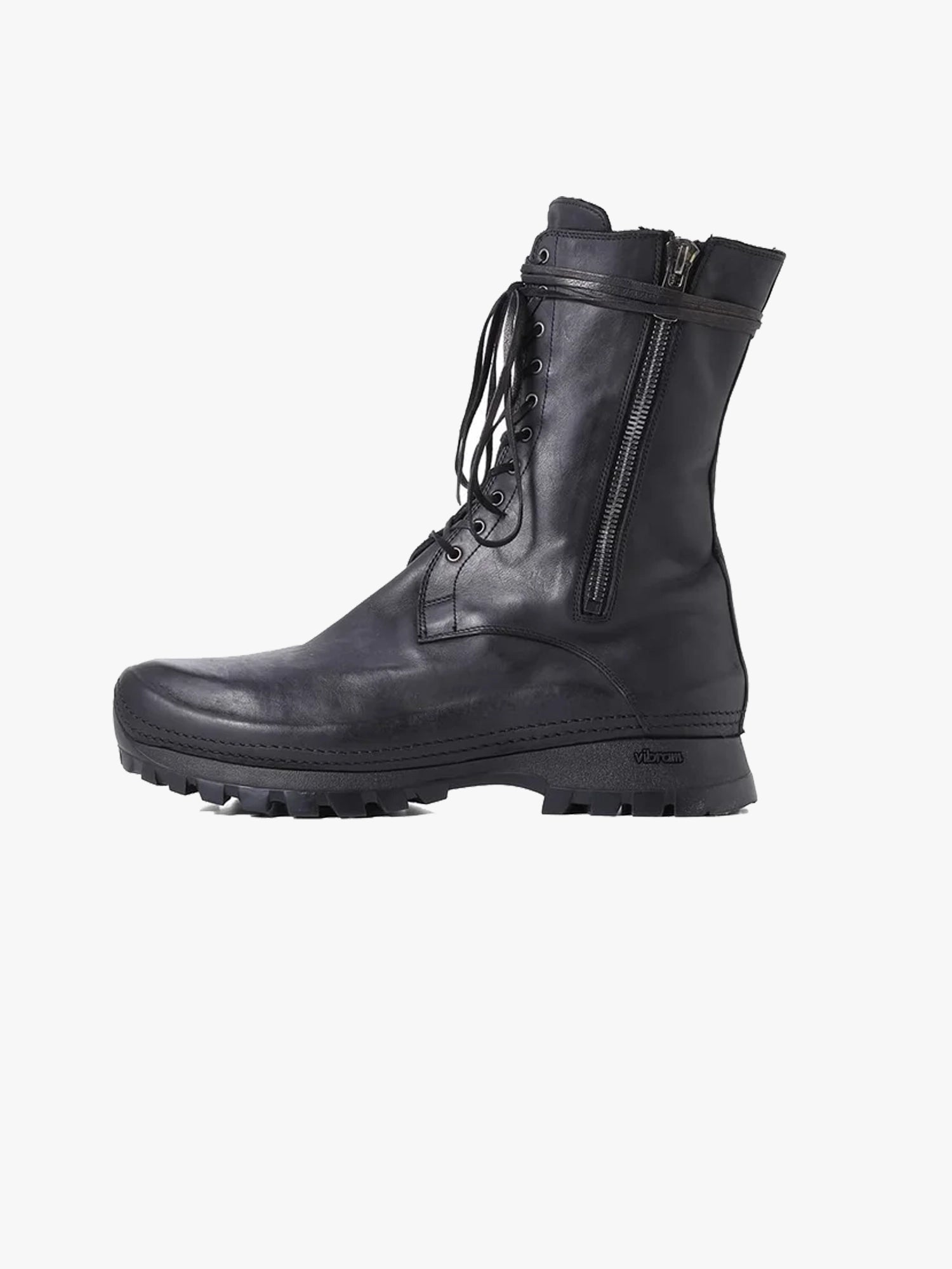 Full Grain Horse Leather Lace Up Boots - Black