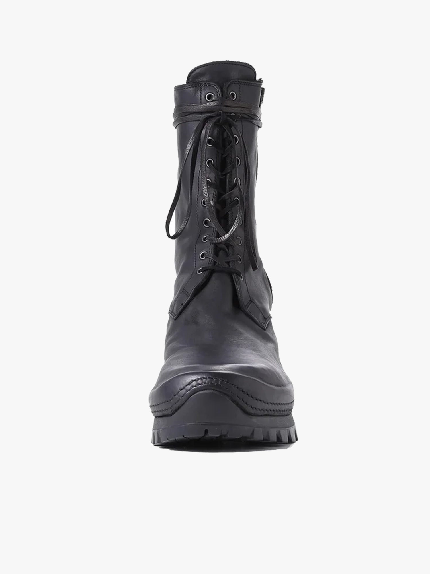 Full Grain Horse Leather Lace Up Boots - Black
