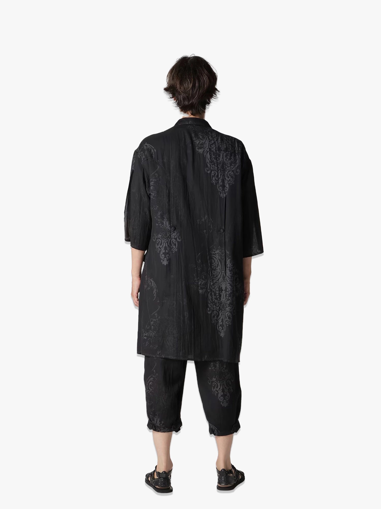 Jacquard Pattern Slit Design Jacket - Black