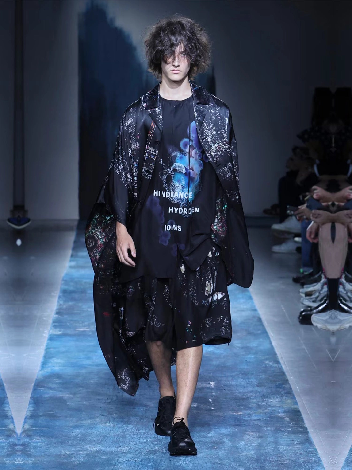 Printed Long Cape Jacket - Black