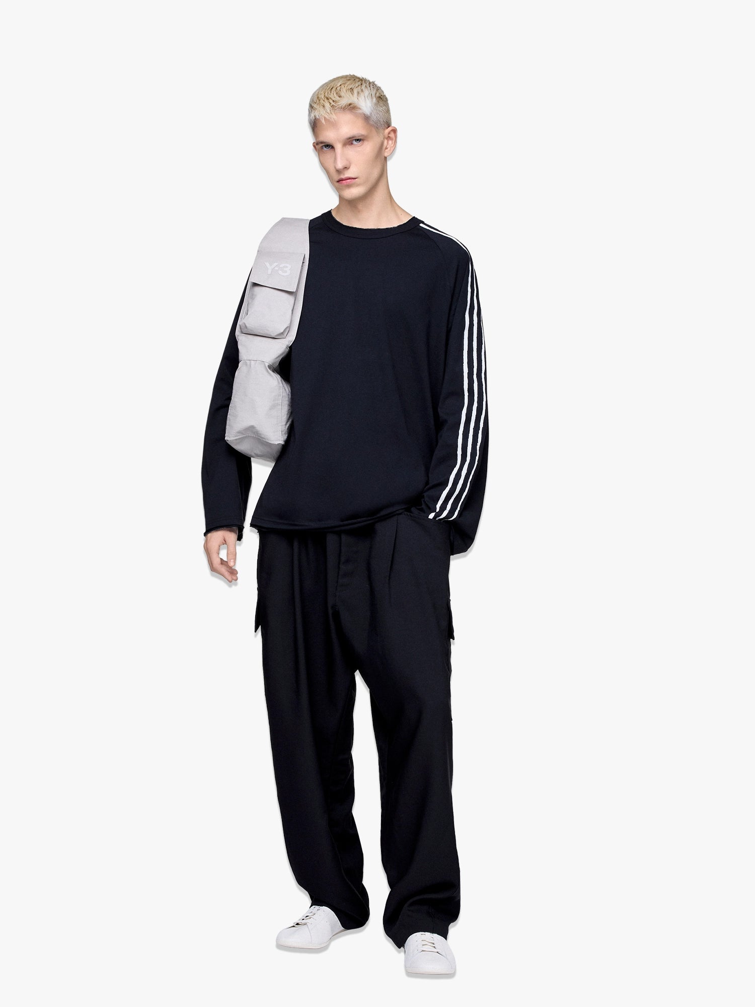 Raw Edge 3 Stripes LS Tee - Black