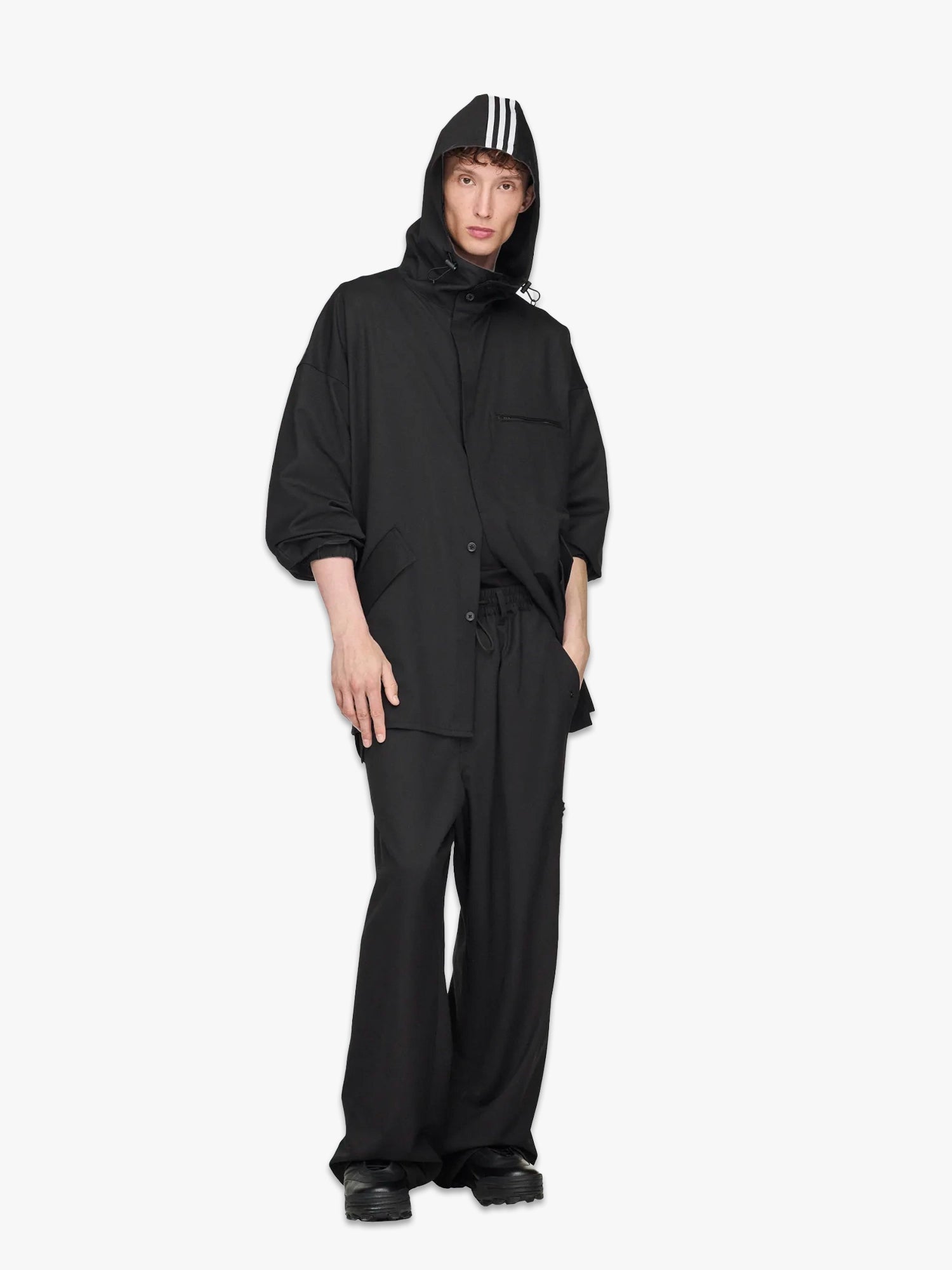 Refined Wool Hooded Top - Black