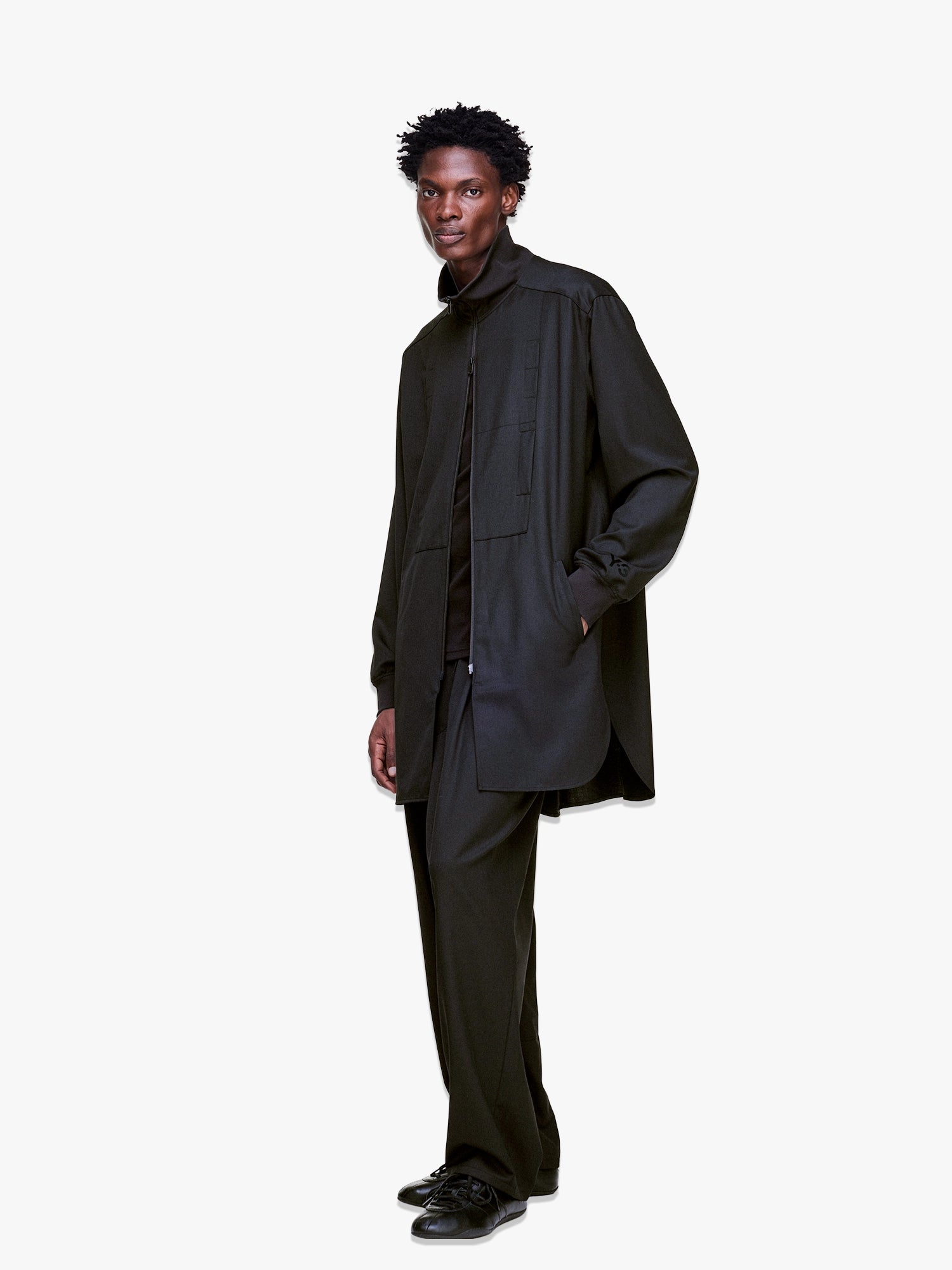 Refined Wool Long Track Top - Black