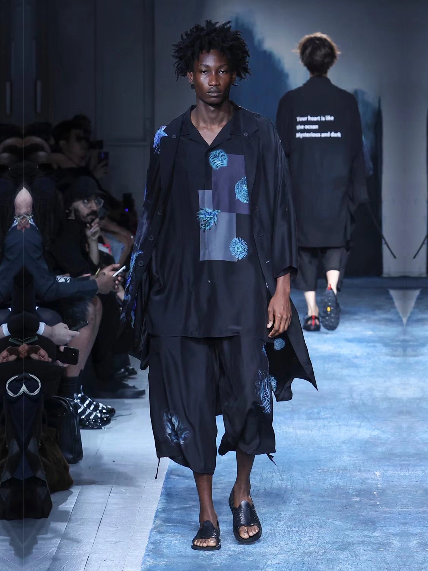 Sea Creature Printed Open Shoulder Blouse - Black