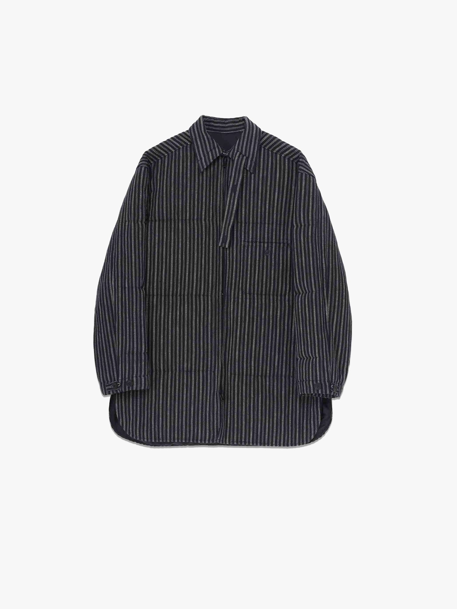 Tab Collar Padded Blouse - Navy