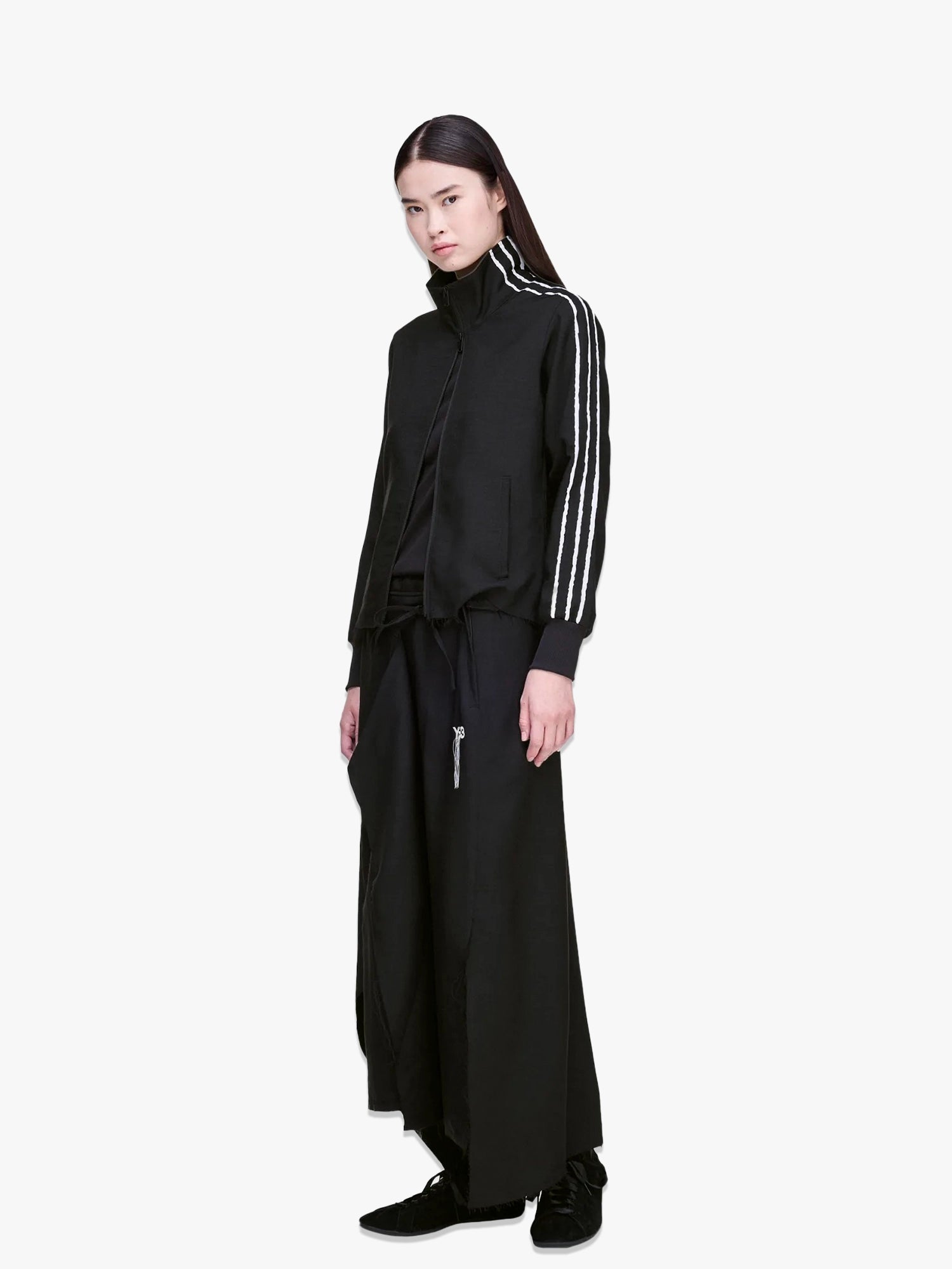Uniform Raw Cut 3 Stripes Track Top - Black