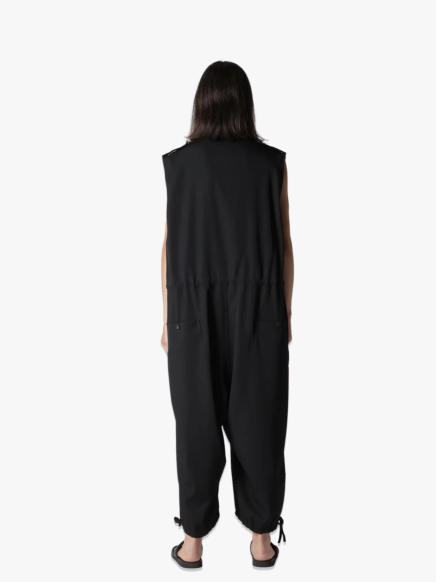 Wool Gabardine Oepaulet Attached Overalls - Black