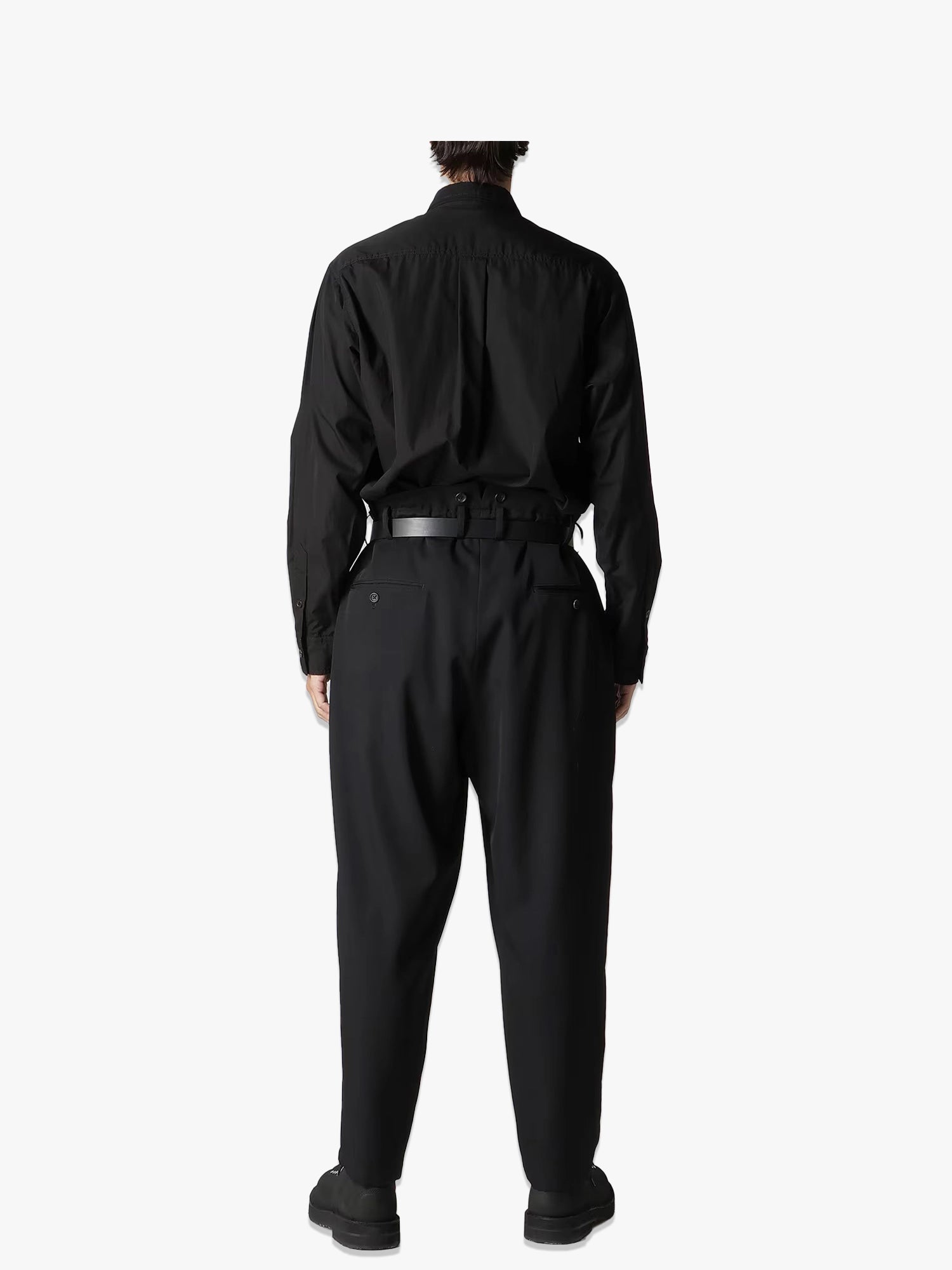 Wool Garbadine 2 Tucks Suspender Pants - Black
