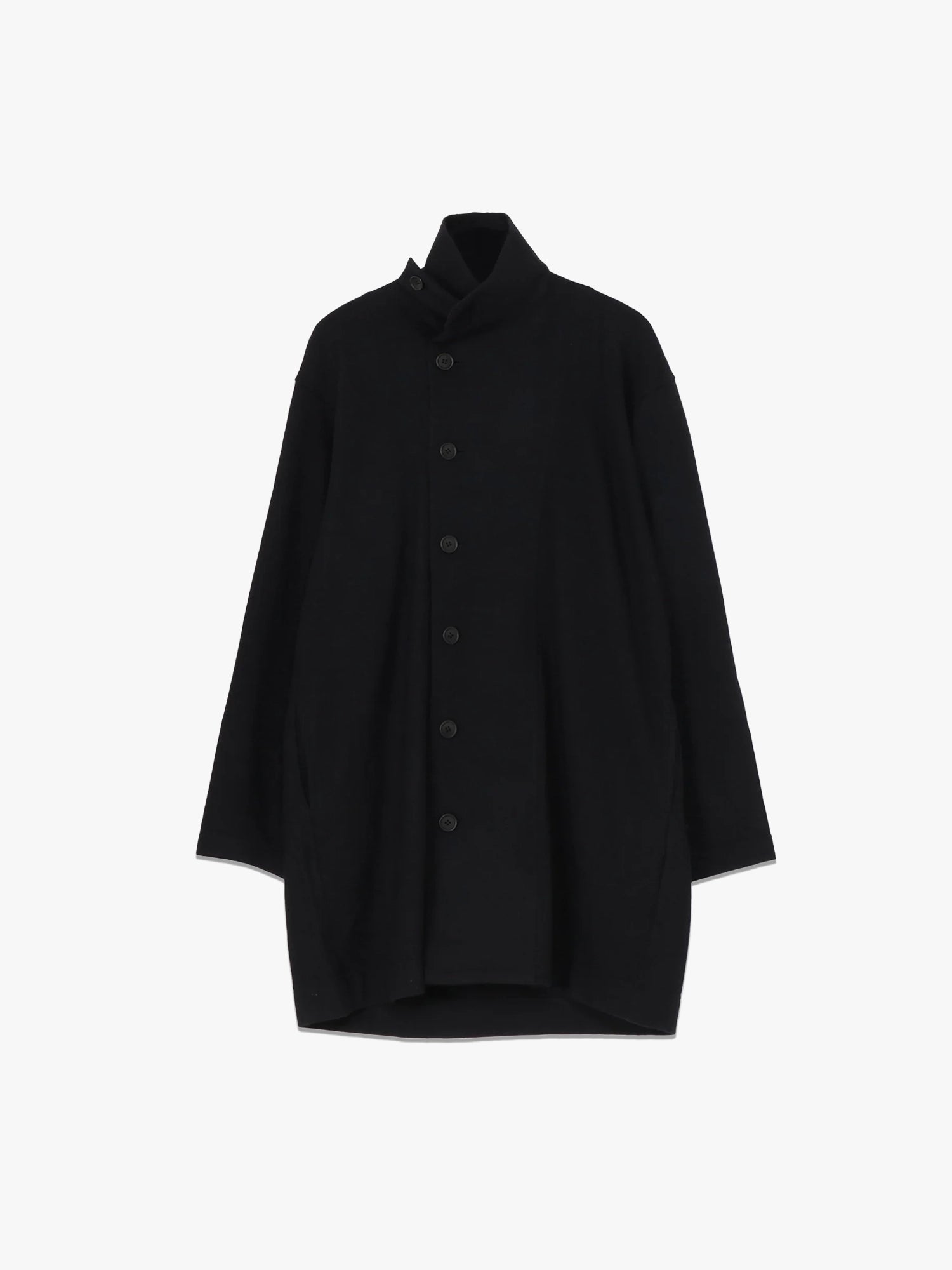 Woollen High Neck Coat - Black