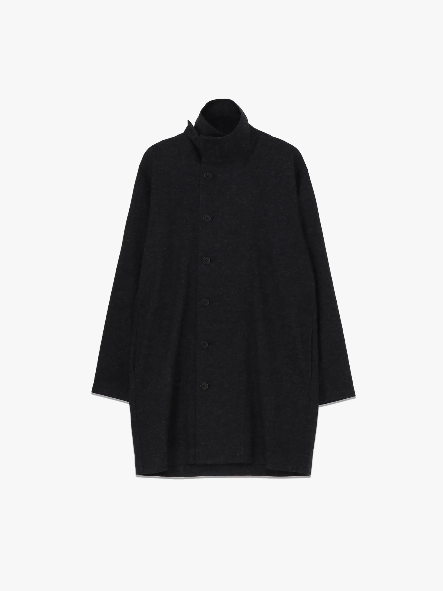 Woollen High Neck Coat - Charcoal
