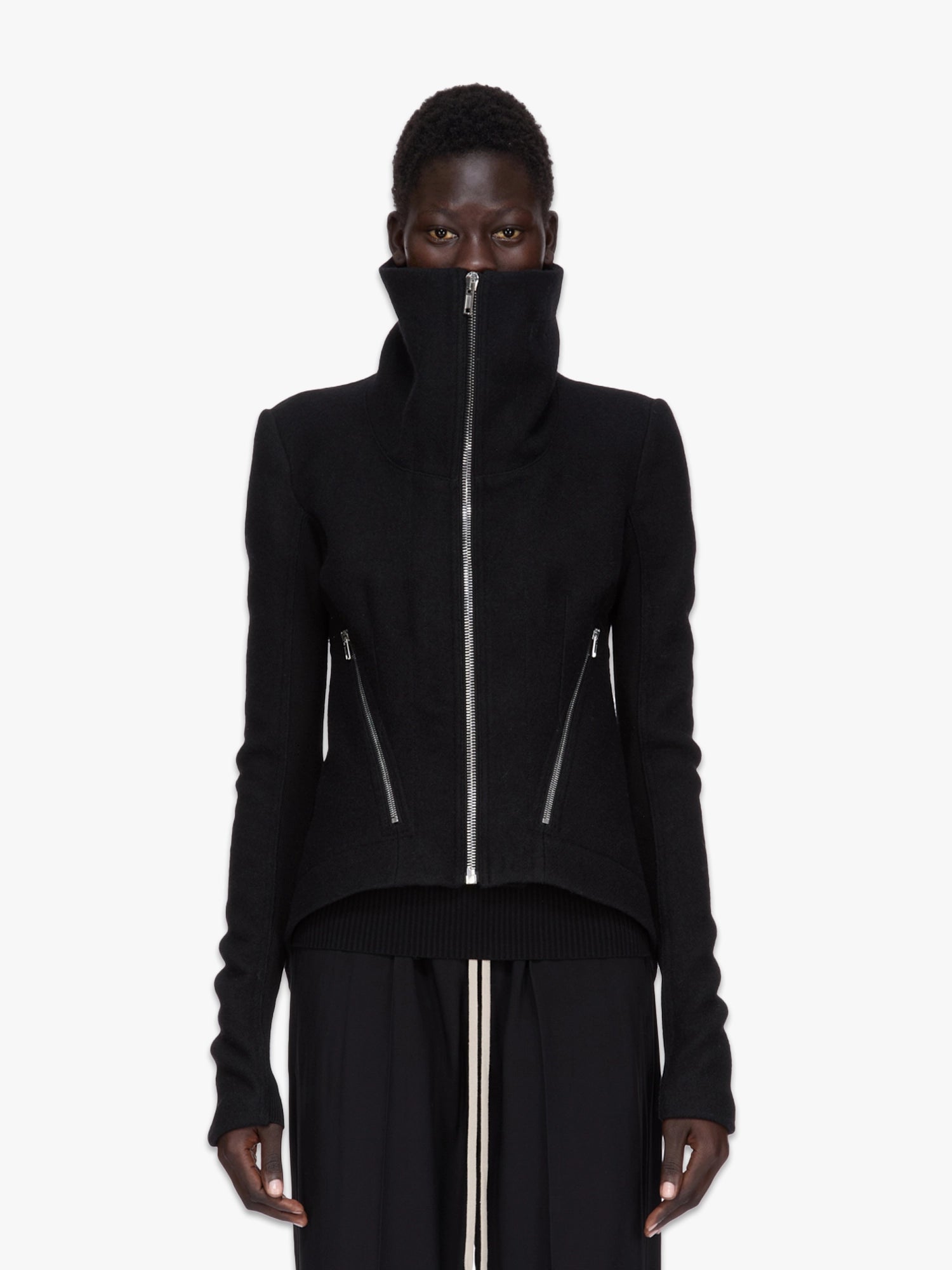 Zipped Naska Biker - Black Wool